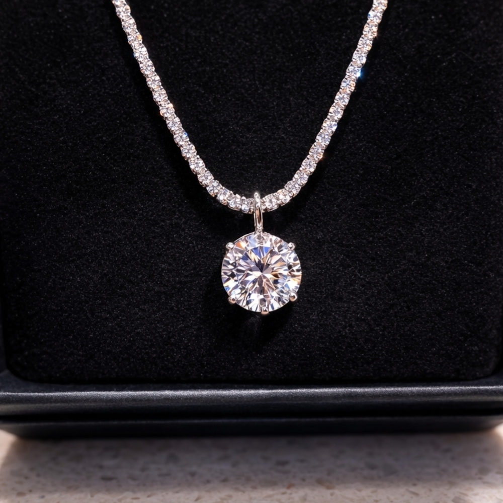 1ct D VVS1 Moissanite Solitaire Pendant, 925 Sterling Silver, Excellent Cut